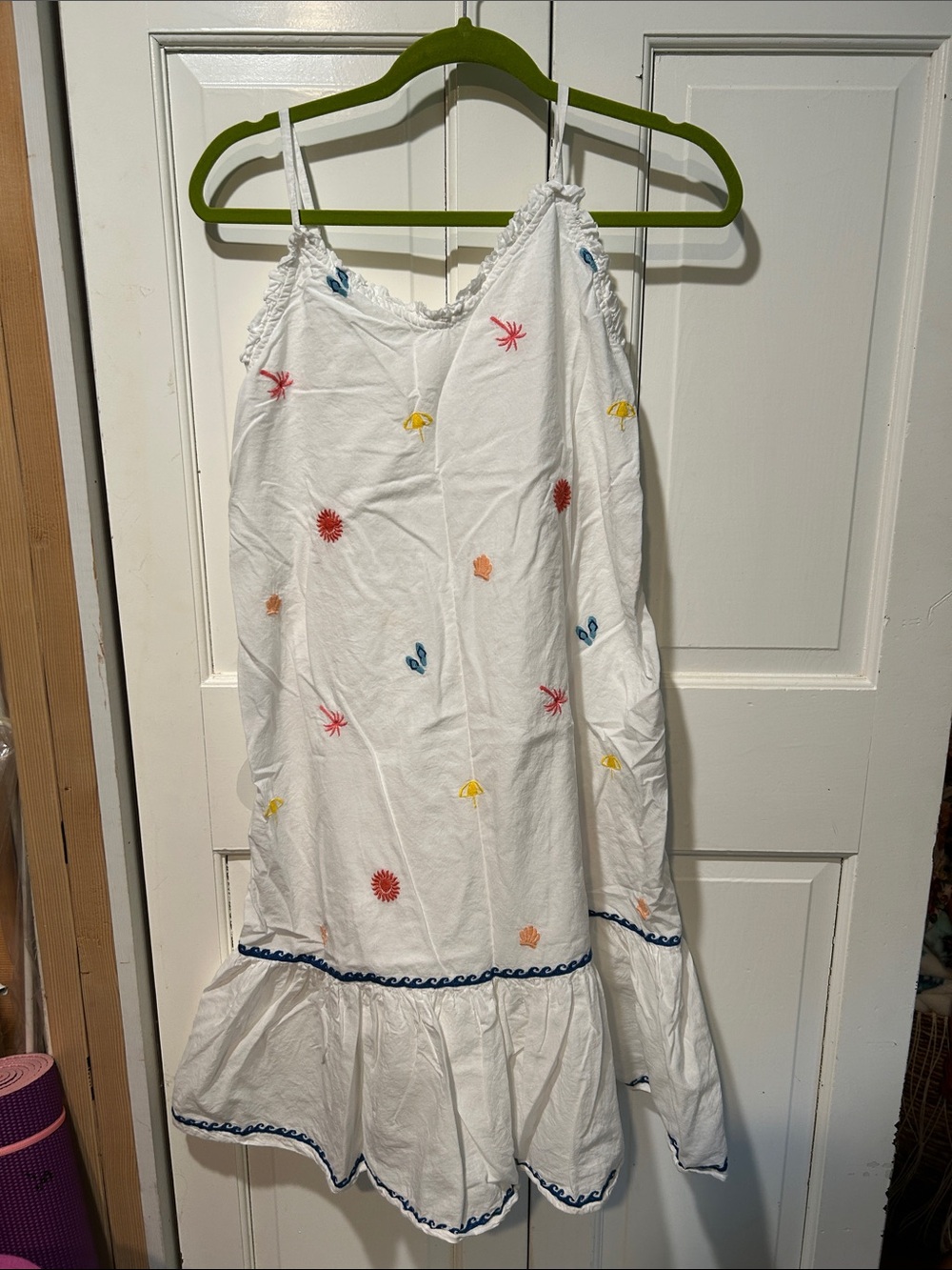 Cynthia Rowley White Midi Dress with Multicolor Embroidery shells summer beach